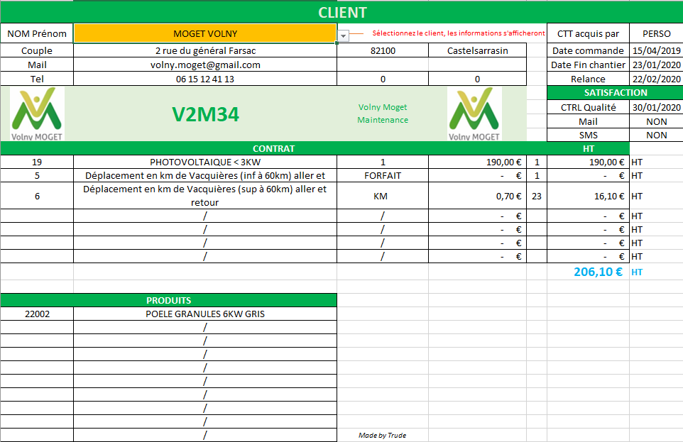 Interface CRM Excel